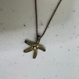 Carol Lee Starfish Necklace Gold Tone Rhinestone Chain Pendant‎ Charm Star